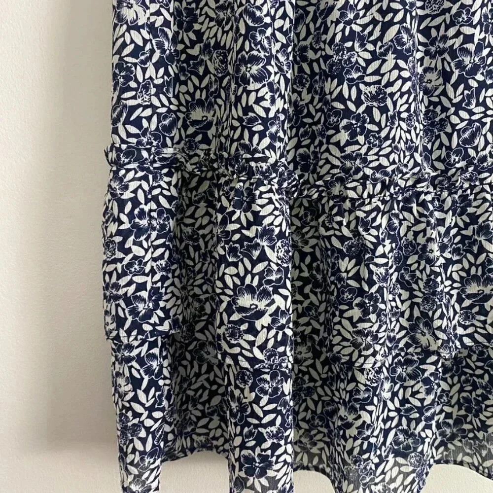J. Crew Navy and White Floral Ruffle Mini Skirt
